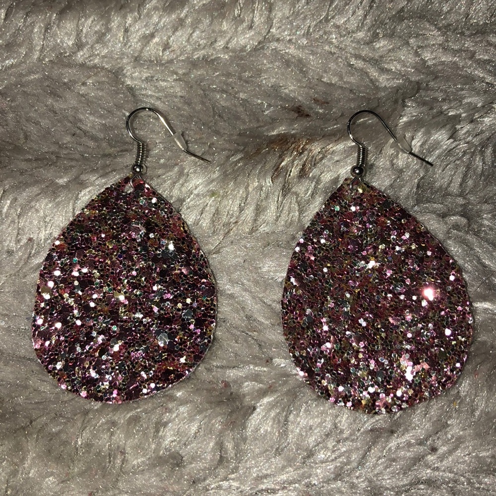 Pink sparkle tear drop earrings
